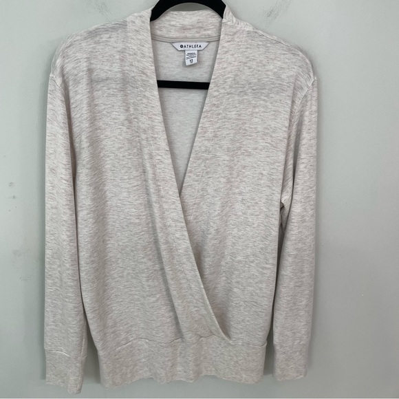 Athleta Purana V-Neck Wrap Sweatshirt XS Toasted Tan Heather Yoga Casual g30 - Picture 2 of 6
